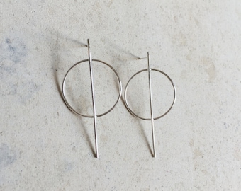Unique hoops, statement  thin silver earrings,geometric earrings