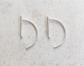 Unique hoops, statement  thin silver earrings,geometric,minimalist earrings