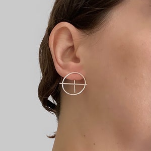 Unique hoops, statement thin silver earrings,geometric cool earrings image 2