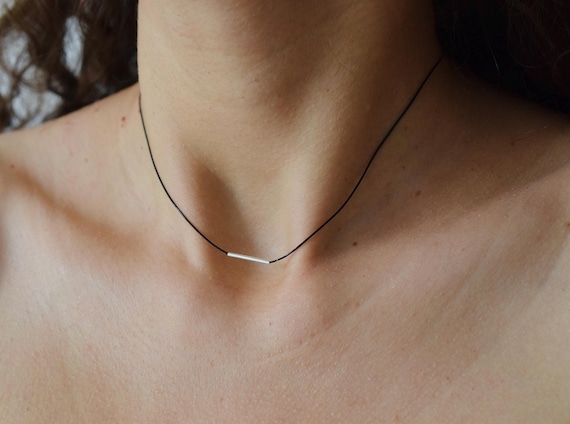 Minimalist Sterling Silver Pendant Choker – Rubber Cord Necklace