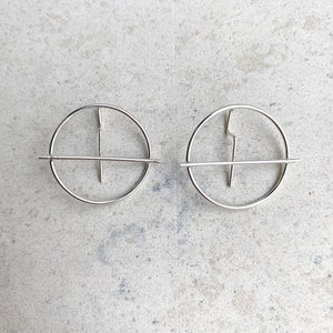 Unique hoops, statement  thin silver earrings,geometric cool earrings
