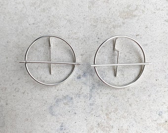 Unique hoops, statement  thin silver earrings,geometric cool earrings