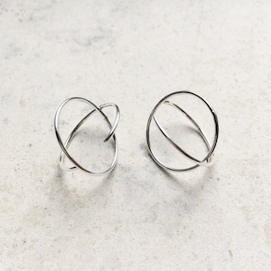 Unique hoop earring,3D earrings,Silver hoop earrings, minimalist geometric earrings