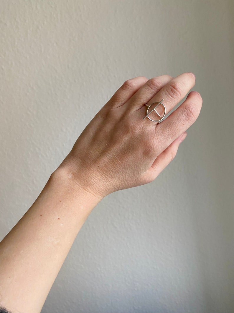 Minimalist Ring, einzigartiger geometrischer Ring, Sterling Silber Ring Bild 2