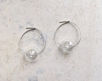 Unique hoops, statement hollow glass silver earrings,geometric earrings, dangle earrings