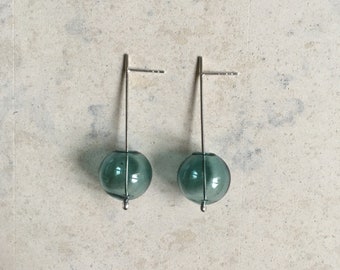 Unique earrings, statement, thin, designer, glass minimalistic earrings