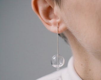 Boucles d’oreilles uniques, boucles d’oreilles minimalistes, boucles d’oreilles en verre argenté mince