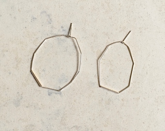 Unique hoops, statement  thin silver earrings,geometric earrings,mismatched earrings