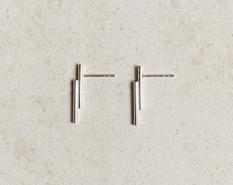 Pendientes tubulares de plata de ley / Pendientes de botón de línea minimalista