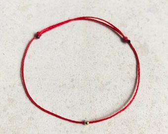Red thread minimalist bracelet I Simple expandable 14K gold bead bracelet