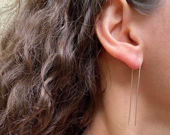 Unique line threader minimalist  silver earrings, dangle earrings