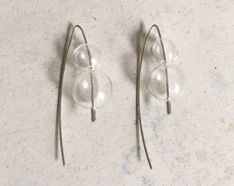 Unique earrings , minimalist earrings, statement thin silver glass earrings