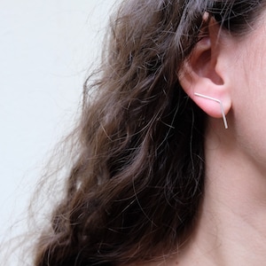 Unique Line Ear Climber Sterling Silver or Gold Plated Earrings, Cool earrings