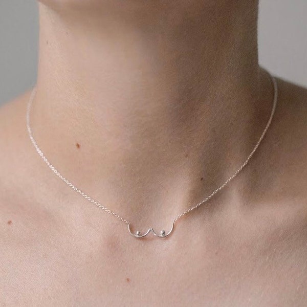 Dainty Necklace I Minimalist Silver Necklace I Boobies necklace I Feminist necklace