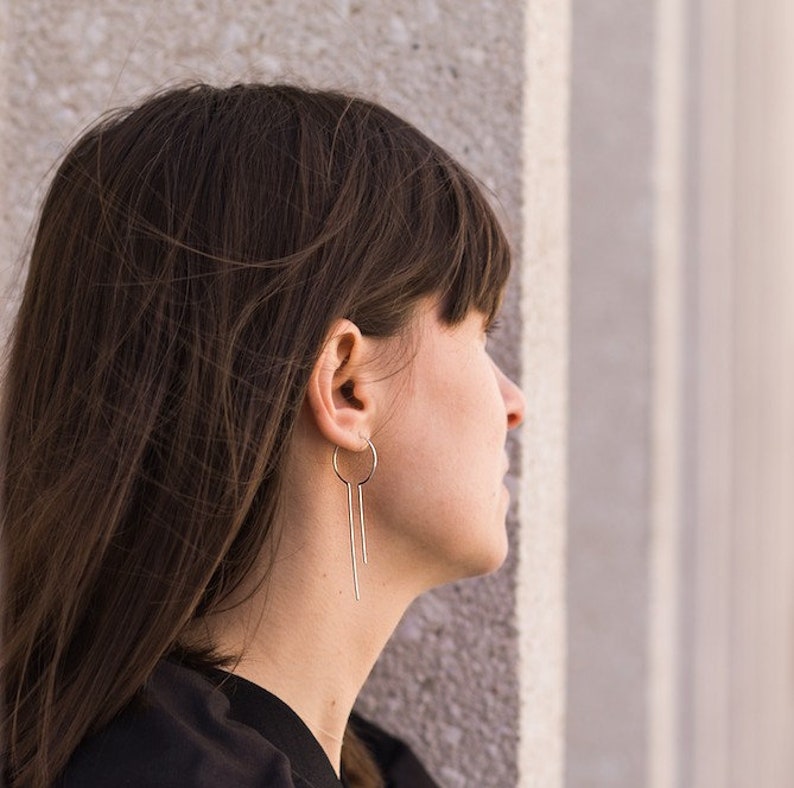 Unique Hoops, Statement Thin Silver Earrings,geometric Earrings - Etsy