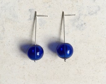 Unique earrings, statement, thin, designer, glass minimalistic earrings