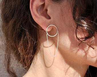 Unique earrings , minimalist earrings, statement thin silver chain earrings