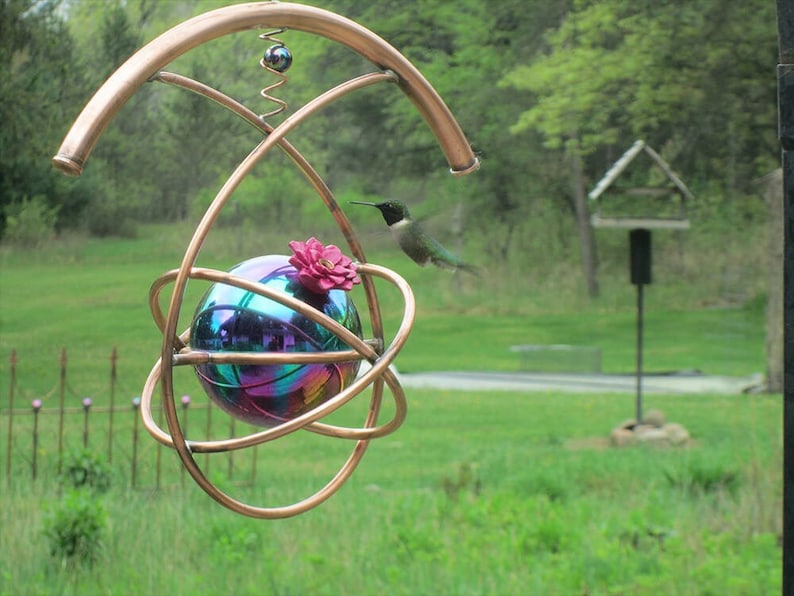 Hummingbird Feeder, Copper Hummingbird Feeder with Teardrop Design image 1