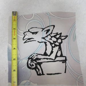 Gargoyle Patch, silk screening on vintage fabric