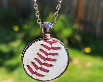 Baseball Necklace with Gunmetal Chain, Made from Real Leather Baseballs, Baseball Gift, Baseball Mom