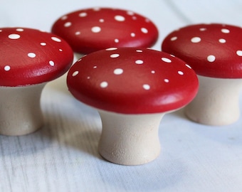 Hand-Painted Mushroom Cabinet Knobs: Cottagecore Woodland Decor