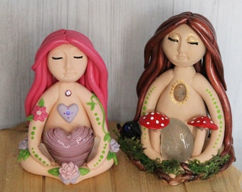 Clay Goddess, Mushroom Goddess, Love Goddess, Altar Goddess, Witch Statue, Altar Decor, Cottagecore, Mushies, Ravens