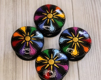 Rainbow Dot Painted Cabinet Door Knobs, Hand Painted Dresser Knob Pulls, Furniture Refinishing, Dresser Pulls, Unique Cabinet Knobs