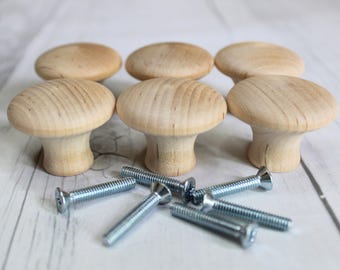 Wood Cabinet Knobs, Round 1.5 Inch Domed Unfinished Drawer Pulls - Set of 6