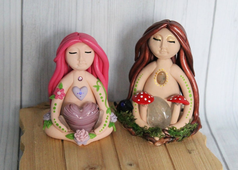 Clay Goddess, Mushroom Goddess, Love Goddess, Altar Goddess, Witch Statue, Altar Decor, Cottagecore, Mushies, Ravens image 2