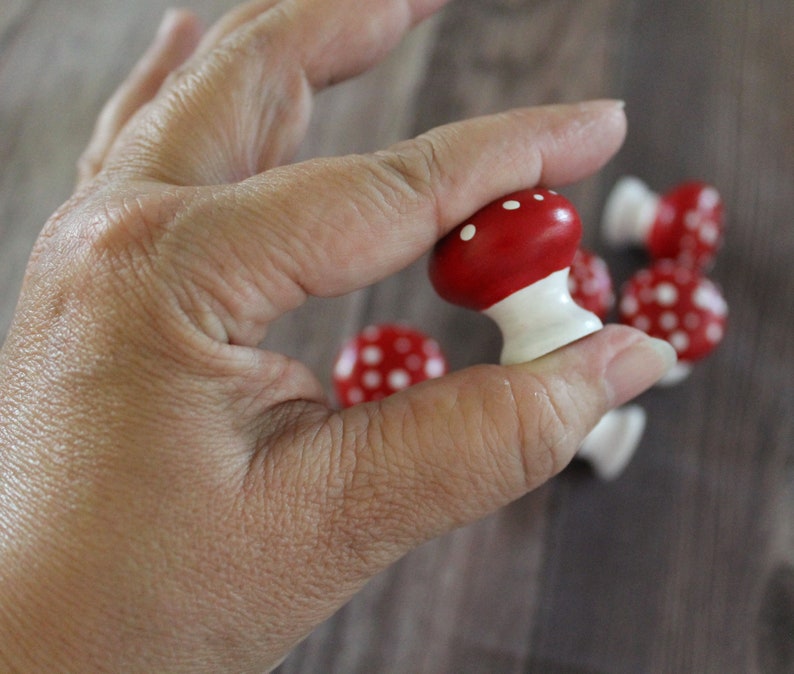 Small Mushroom Cabinet Door Knobs, Cottagecore Decor, Mushie Decor, Woodland Cupboard Knobs, Toadstool Dresser Knobs image 4