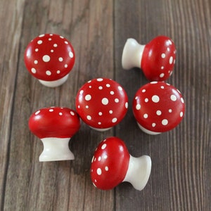 Small Mushroom Cabinet Door Knobs, Cottagecore Decor, Mushie Decor, Woodland Cupboard Knobs, Toadstool Dresser Knobs image 1