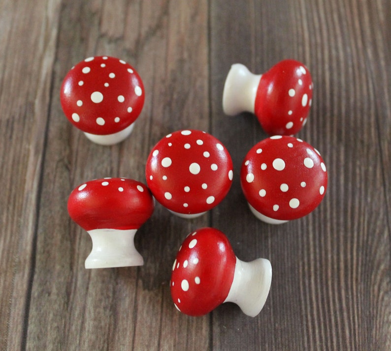 Small Mushroom Cabinet Door Knobs, Cottagecore Decor, Mushie Decor, Woodland Cupboard Knobs, Toadstool Dresser Knobs image 1