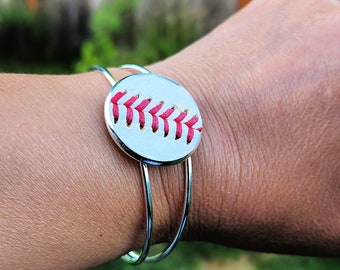 Bracelet baseball fabriqué à partir de balles de baseball en cuir véritable, bijoux baseball, bracelet manchette, baseball maman, cadeau baseball