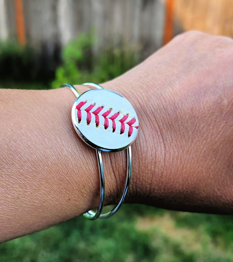 Baseball Bracelet Made from Real Leather Baseballs, Baseball Jewelry, Cuff Bracelet, Baseball Mom, Baseball Gift image 1