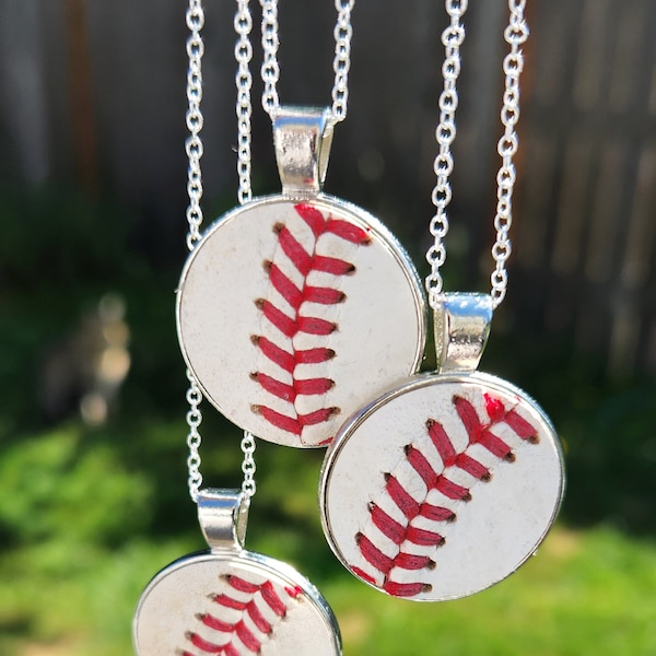 Baseball Necklace Made from Real Leather Baseballs with Silver Link Chain, Baseball Mom, Baseball Gift