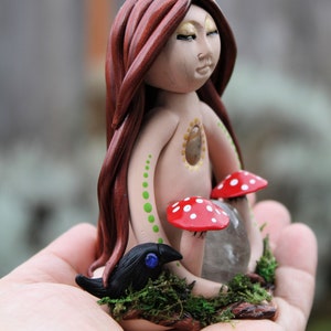 Clay Goddess, Mushroom Goddess, Love Goddess, Altar Goddess, Witch Statue, Altar Decor, Cottagecore, Mushies, Ravens image 4