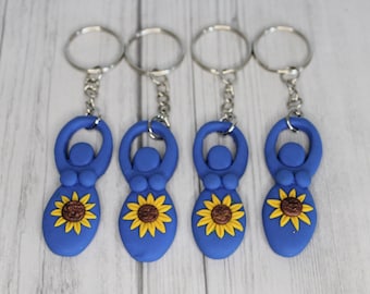 Blue and Yellow Sunflower Goddess Key Chains, Key Chain Charms