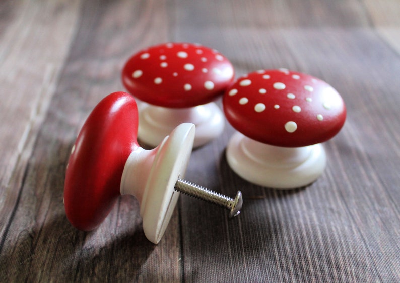 Mushroom Cabinet Door Knobs, Cottagecore Decor, Mushie Decor, Woodland Cupboard Knobs, Toadstool Dresser Knobs image 8