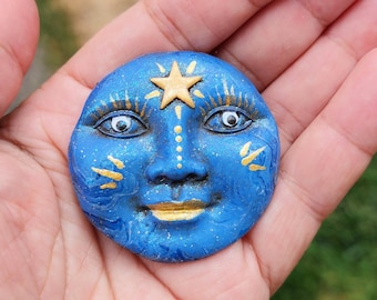 Moon Spirit Doll Faces – Polymer Clay Cabochon, Handmade for Mixed Media, Art Dolls, and DIY Crafts
