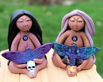 Death's Head Moth Goddesses, Clay Goddess, Altar Goddess, Witch Statue, Altar Decor, Goth Decor, Evil Eye Protection