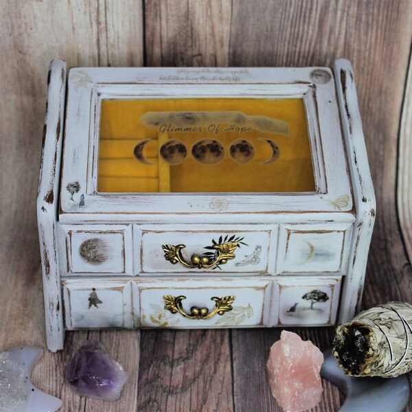 Mystical Moon Painted Jewelry Box, Small Vintage Jewelry Box, Unique Gift, Hand Painted Jewellry Box