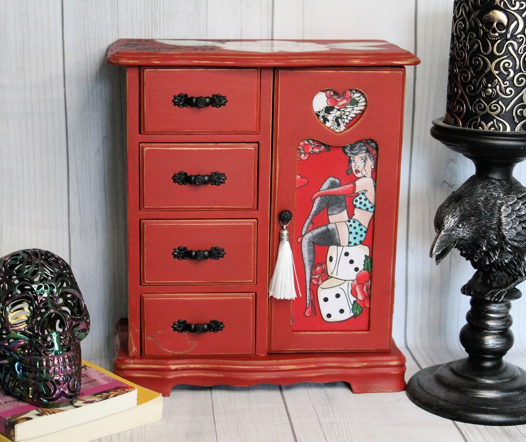 Red Painted Pin up Girl Jewelry Box Pin up Girl Art With Etsy