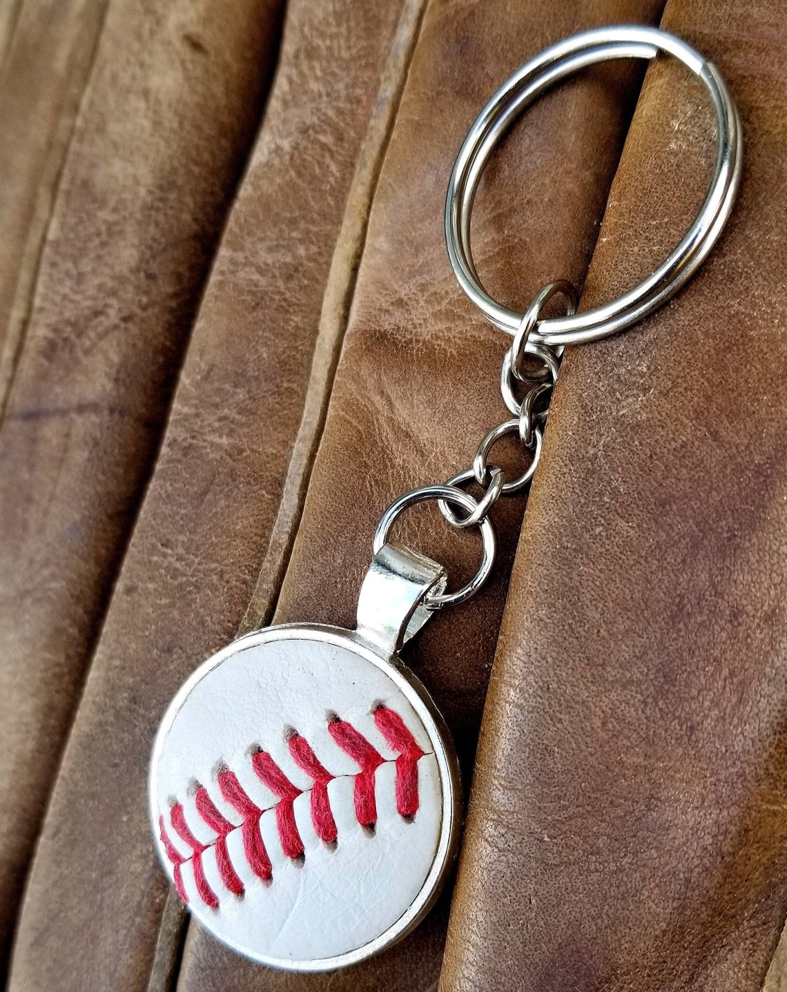 Baseball Key Chain Leather Baseball Keychain Baseball Etsy