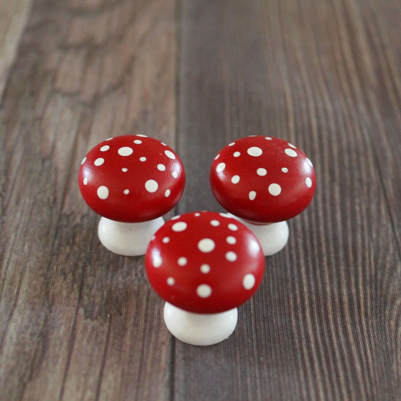 Small Mushroom Cabinet Door Knobs, Cottagecore Decor, Mushie Decor, Woodland Cupboard Knobs, Toadstool Dresser Knobs image 2