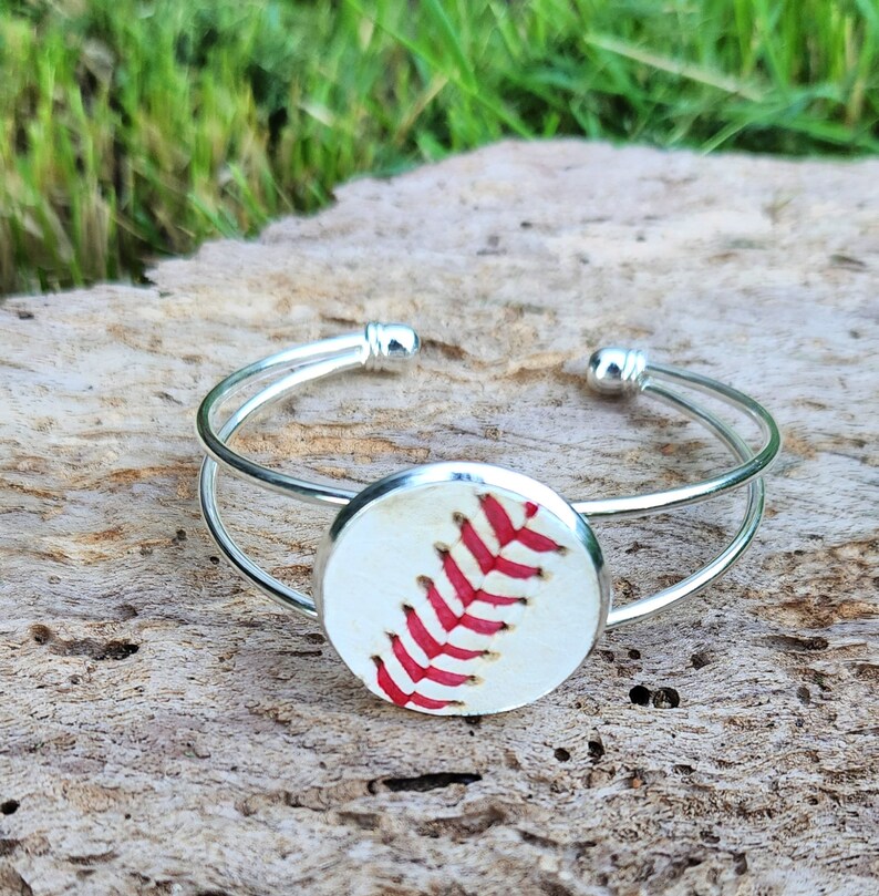 Baseball Bracelet Made from Real Leather Baseballs, Baseball Jewelry, Cuff Bracelet, Baseball Mom, Baseball Gift image 2