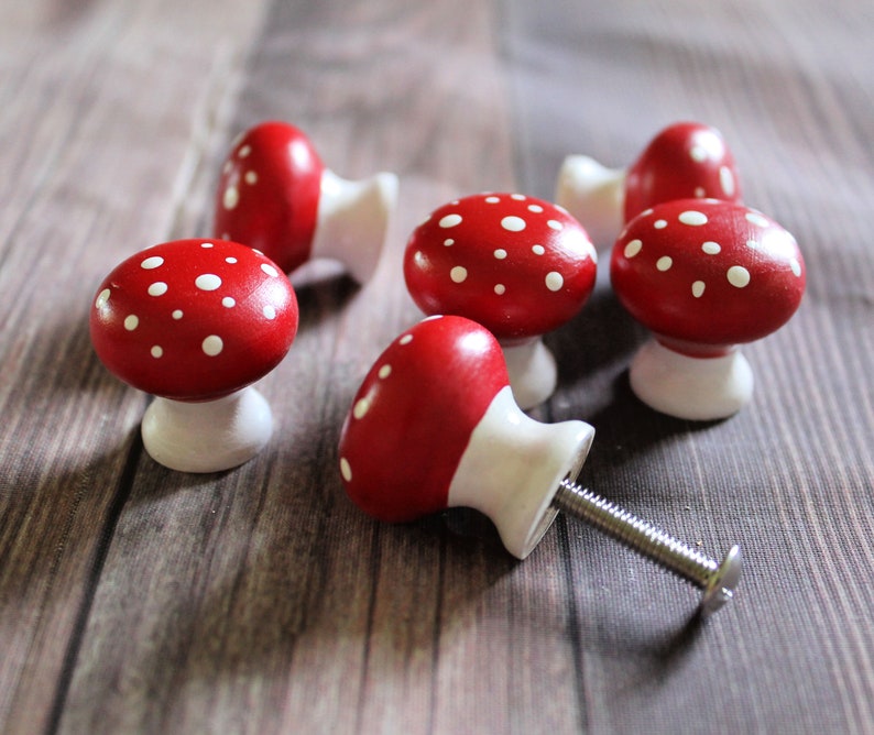 Small Mushroom Cabinet Door Knobs, Cottagecore Decor, Mushie Decor, Woodland Cupboard Knobs, Toadstool Dresser Knobs image 5