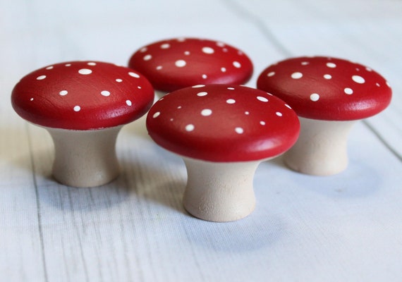 Hand-Painted Mushroom Cabinet Knobs: Cottagecore Woodland Decor