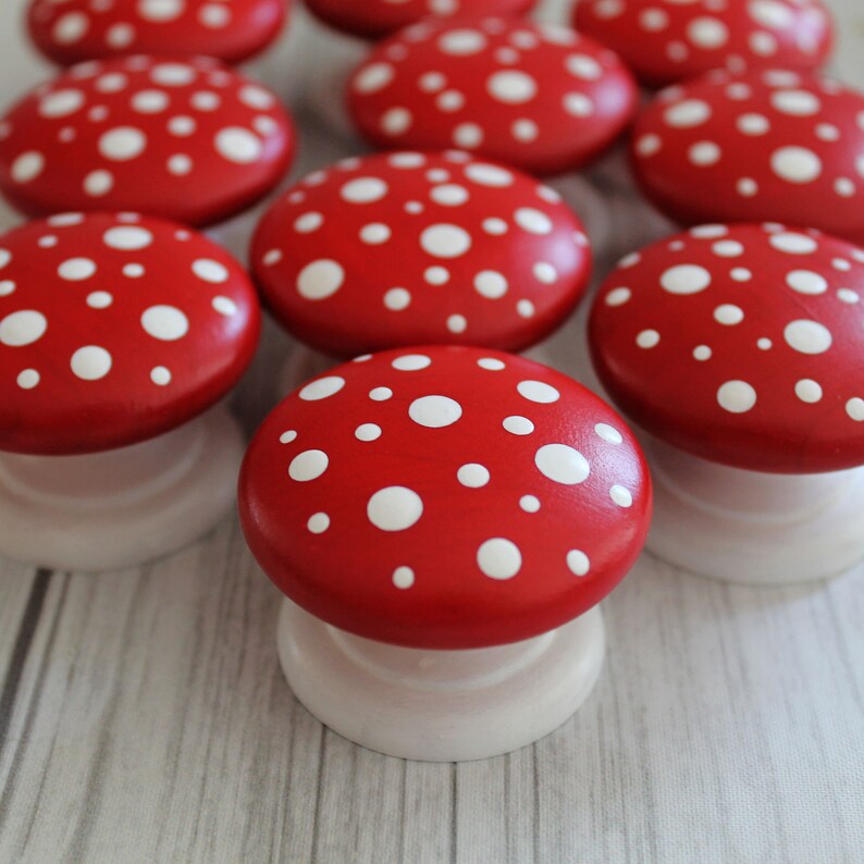 Mushroom Cabinet Door Knobs, Cottagecore Decor, Mushie Decor, Woodland Cupboard Knobs, Toadstool Dresser Knobs image 3