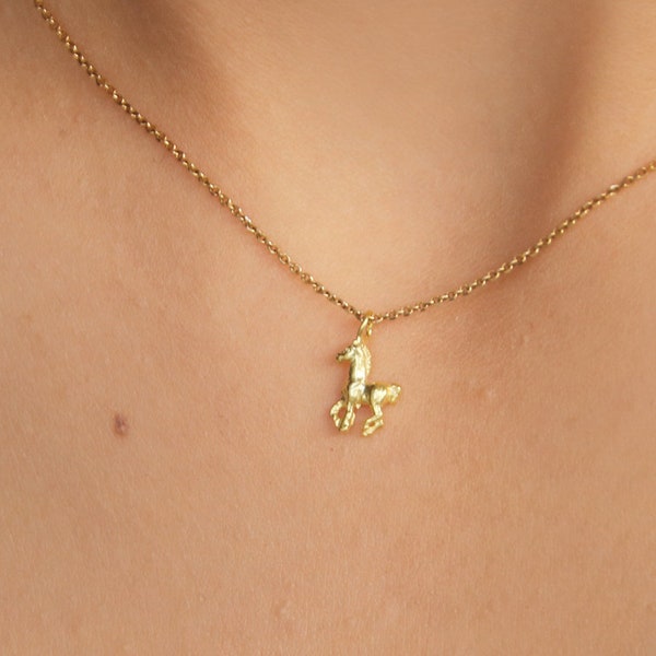 Delicate gold horse necklace, Tiny sterling silver animal necklace, Dainty Animal Charm Pendan