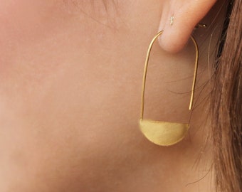 Thin Half Moon hoops, Hanging geometric hoop earrings